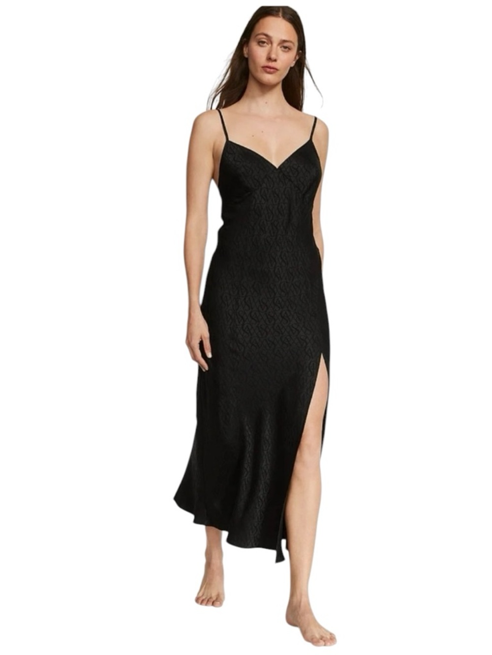 Victoria's Secret Black Icon Satin Slip Dress lingerie Medium